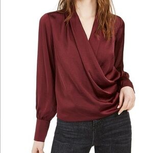 NEW Band of Gypsies Burgundy Satin Balloon Sleeves Wrap Top- Small